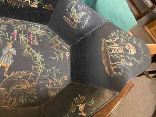 Beautifully Decorated Painted Toleware Bread Tray Chinese Scenes Kitchenalia