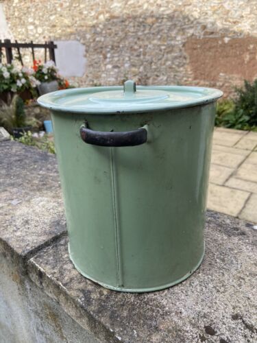 Vintage Round Green Enamel Bread Bin With Lid Storage Kitchenalia Collectable