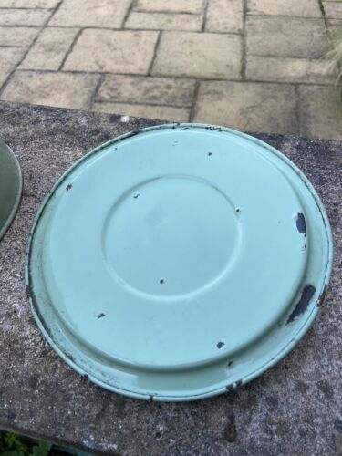 Vintage Round Green Enamel Bread Bin With Lid Storage Kitchenalia Collectable