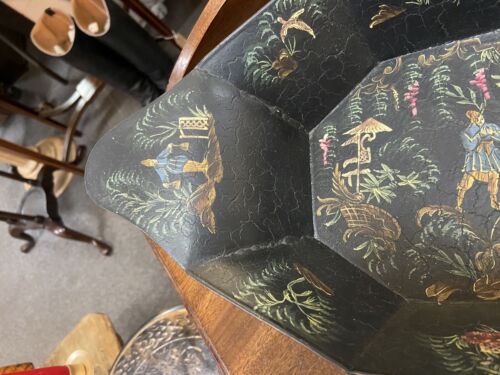Beautifully Decorated Painted Toleware Bread Tray Chinese Scenes Kitchenalia
