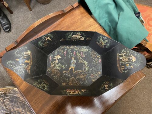 Beautifully Decorated Painted Toleware Bread Tray Chinese Scenes Kitchenalia