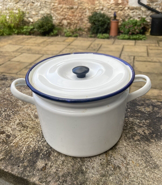 Vintage Small Enamel Lidded Pot Dish Glider Brand 16cm Cook Pot Kitchenalia