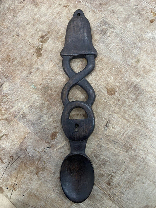 Wooden Antique Welsh Love Spoon Marriage Token Early 20th Century