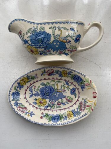 Antique Masons Regency Sauce / Gravy Boat / Creamer And Dish Ironstone