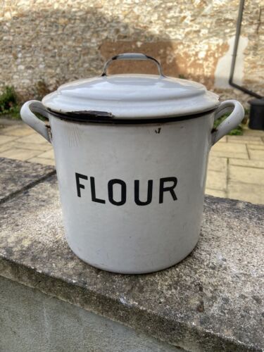 Antique / Vintage Enamel Flour Bin Storage Container Kitchen Display Shabby Chic