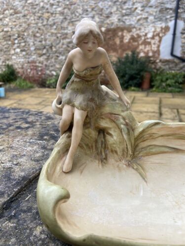 Royal Dux Bohemia Rare Antique Dish Maiden Water Collector At Pond Centrepiece