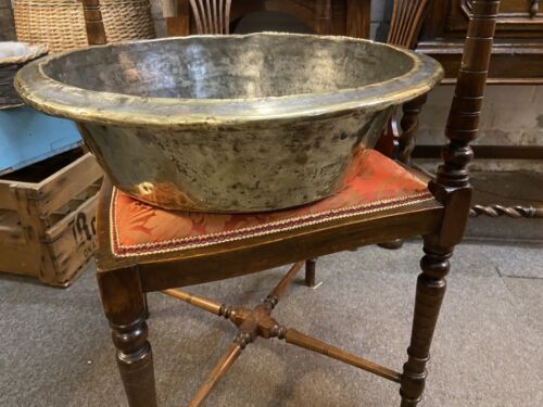 Large Heavyweight Antique Victorian Brass Bowl Cooking Pan Collectable Brasswear