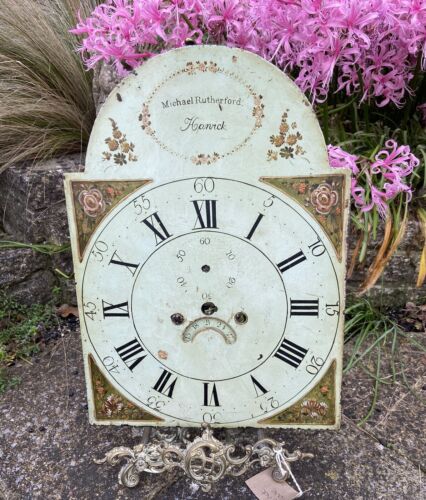 Antique Long Clock Face / Dial Marked For Michael Rutherford Hawick Scotland