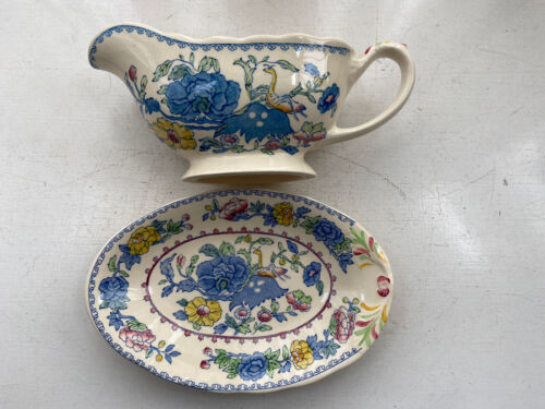 Antique Masons Regency Sauce / Gravy Boat / Creamer And Dish Ironstone