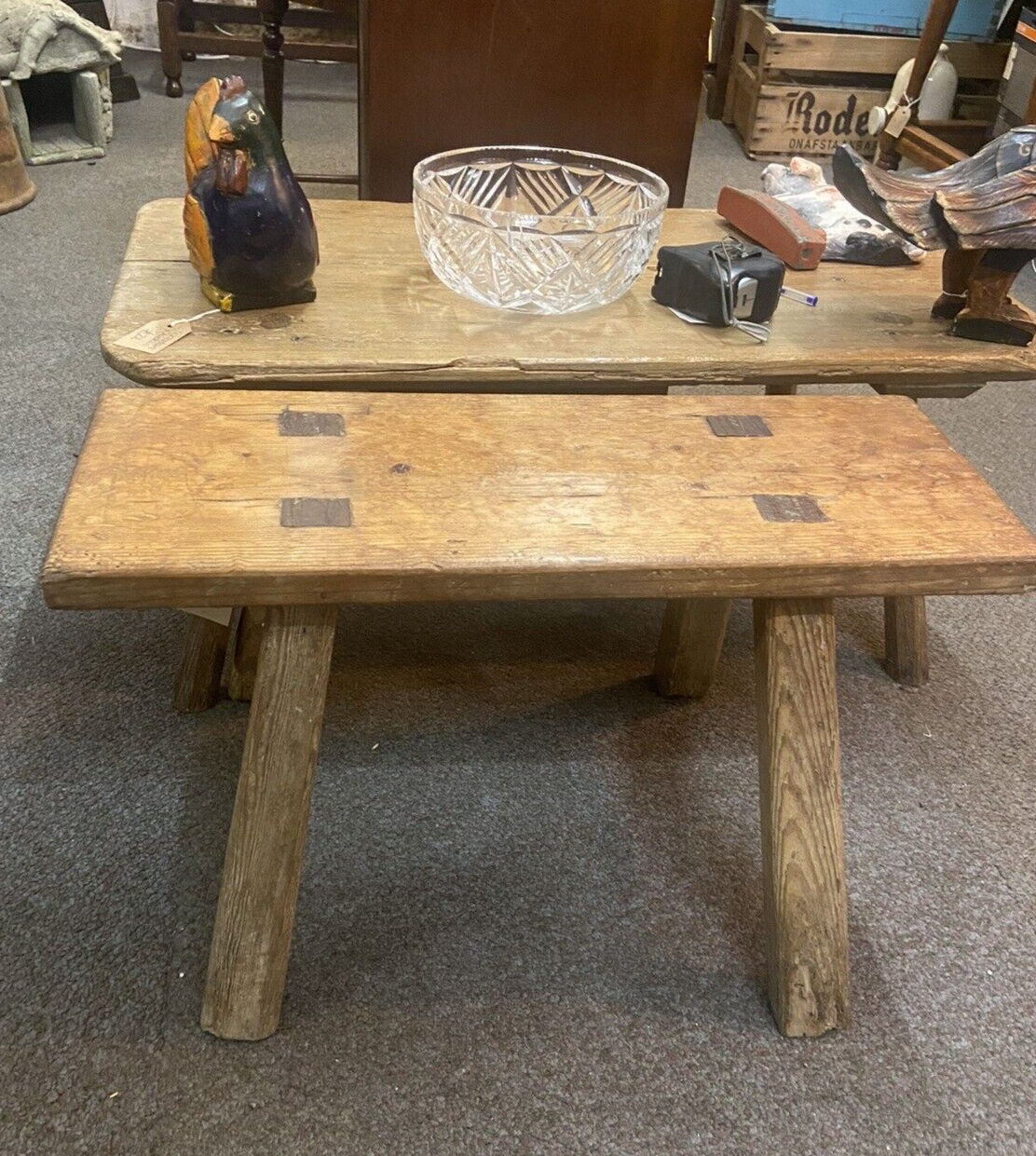 Antique Wooden Stool Pig Bench Rustic Handcrafted Furniture Collectable