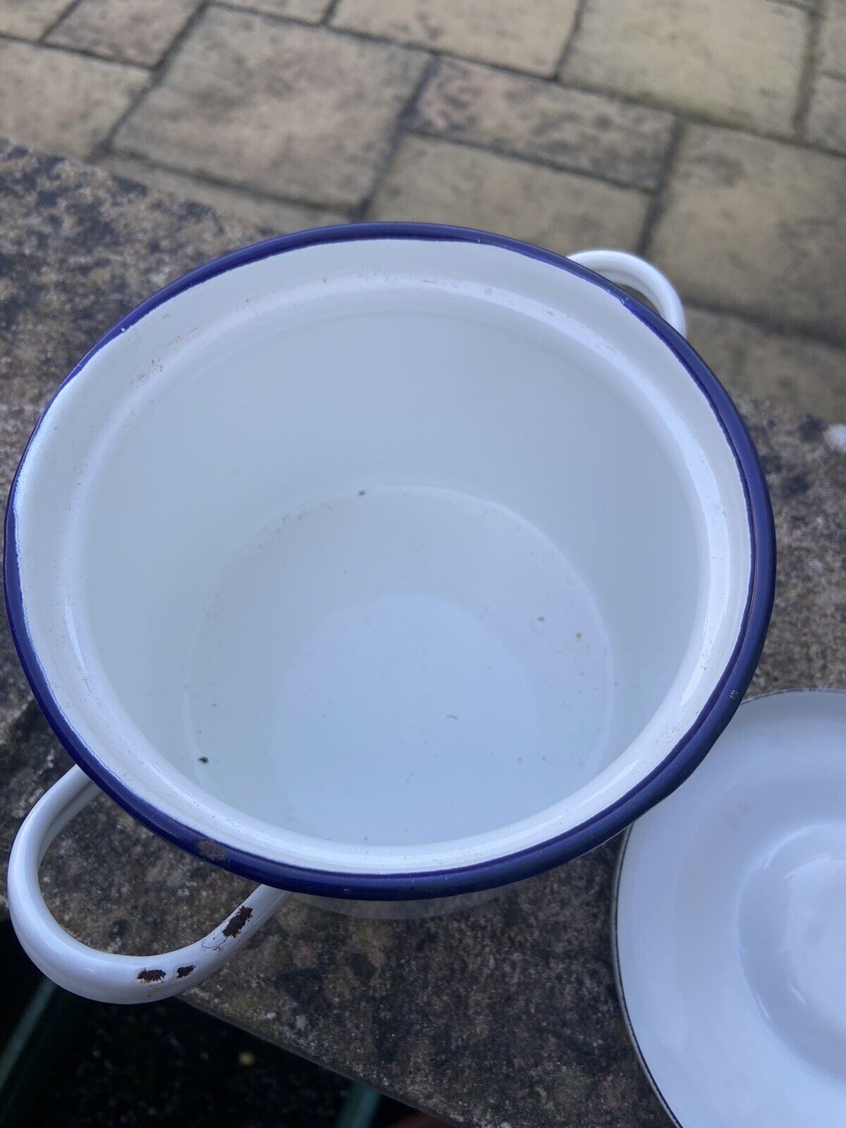 Vintage Small Enamel Lidded Pot Dish Glider Brand 16cm Cook Pot Kitchenalia