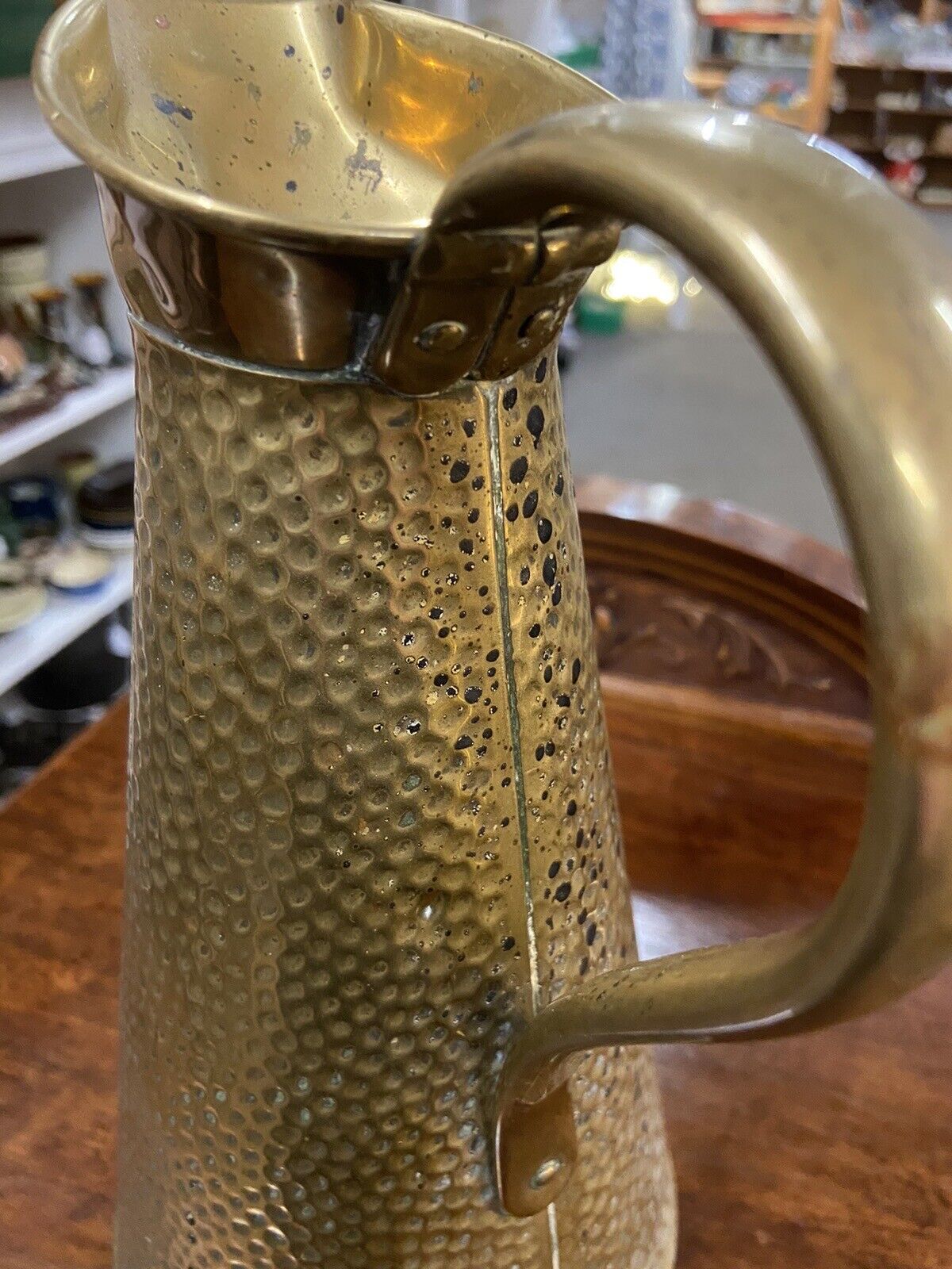 Antique Brass Jug Joseph Sankey & Sons Size 3 Hammered Brasswear Pitcher JS&S