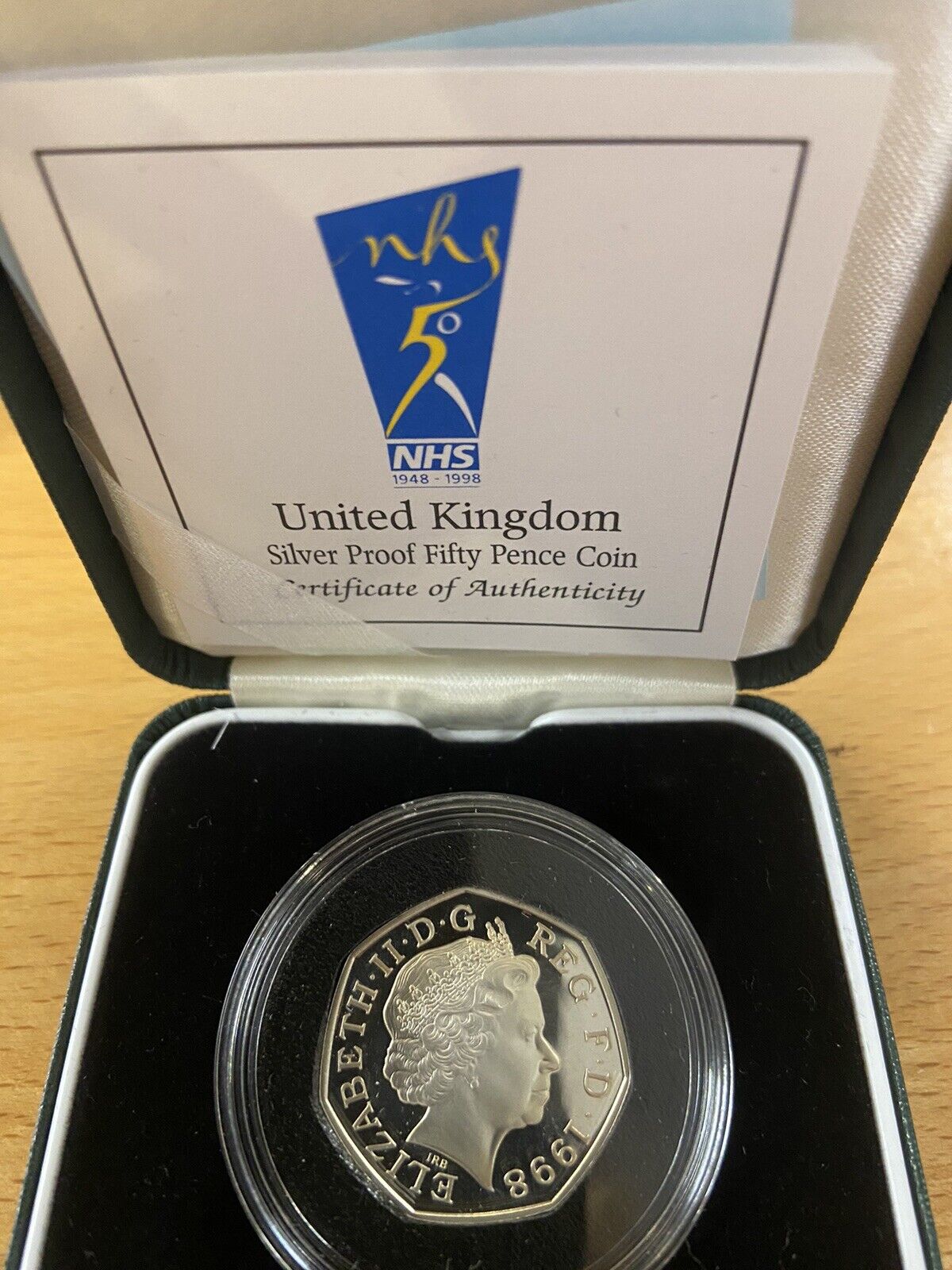 UK Silver Proof Coin NHS Collectable 50p 50th Anniversary of NHS 1998