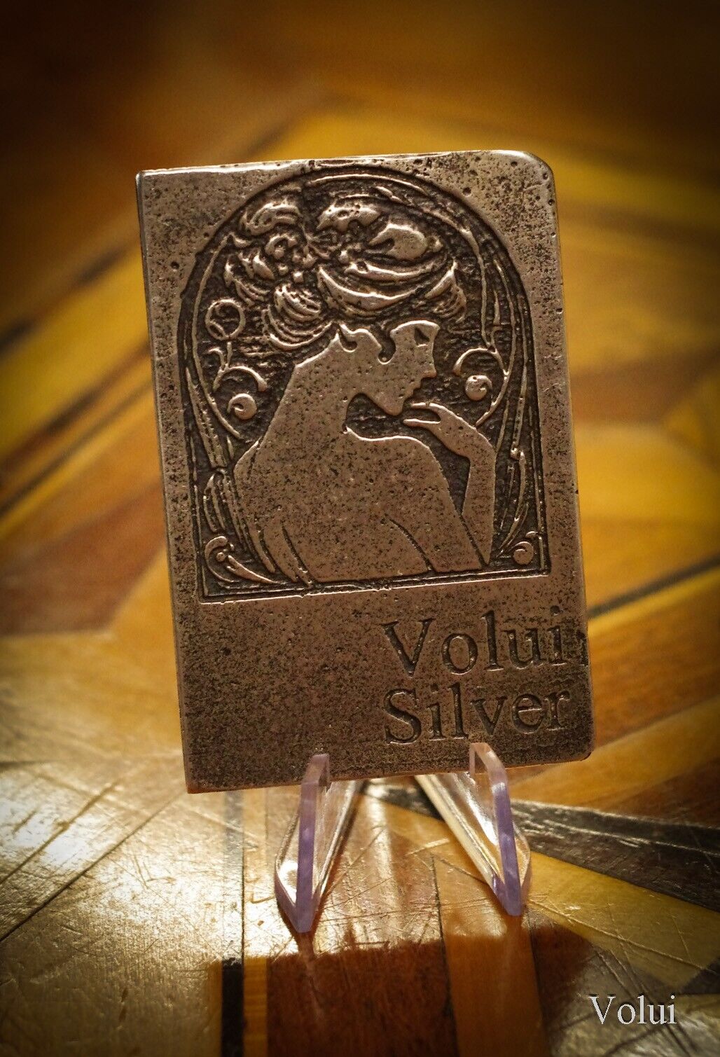 Silver Bar Volui Silver Art Nouveau Woman Design Collectable Sand Cast