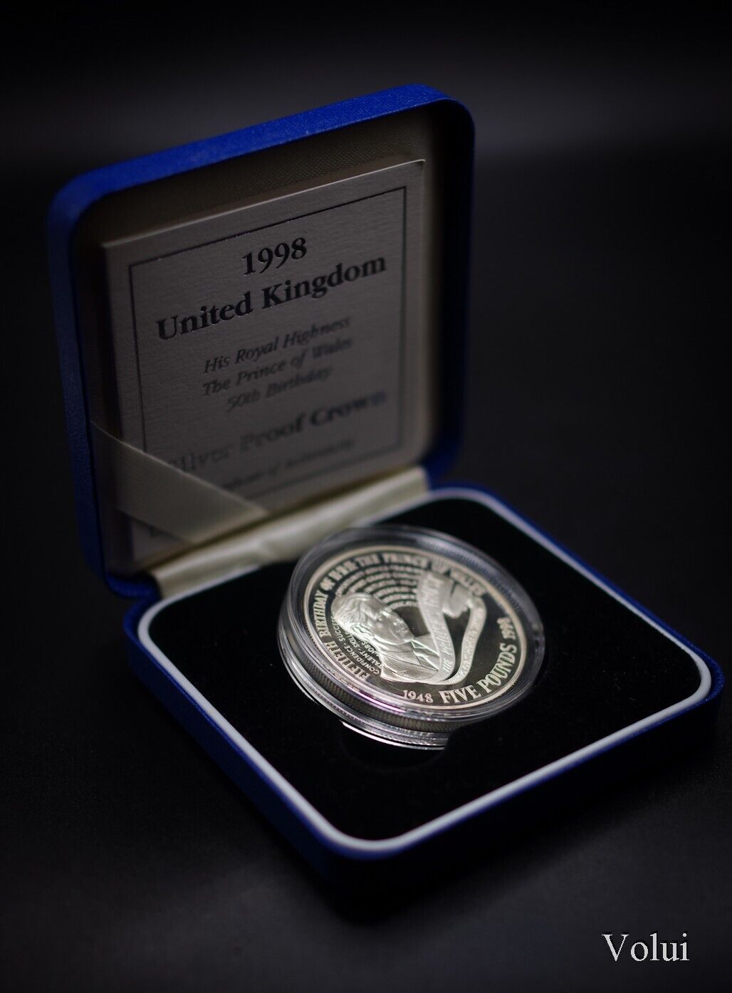 Collectable 1998 Silver Proof Five Pound Crown HRH Prince of Wales 50th Birthday