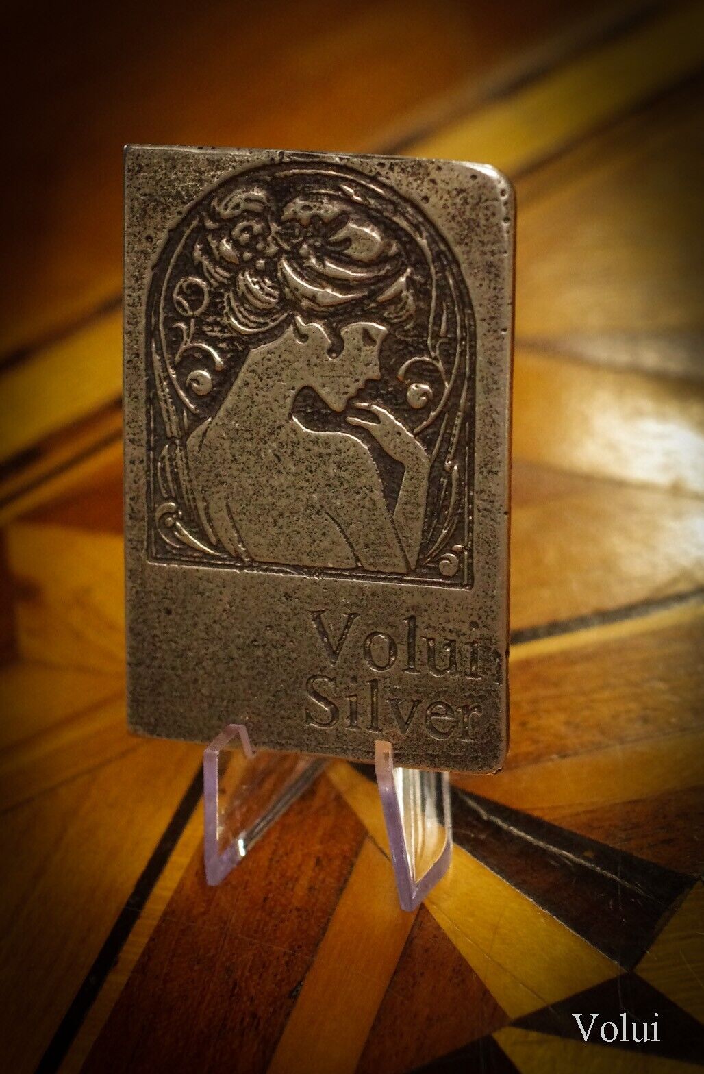 Silver Bar Volui Silver Art Nouveau Woman Design Collectable Sand Cast