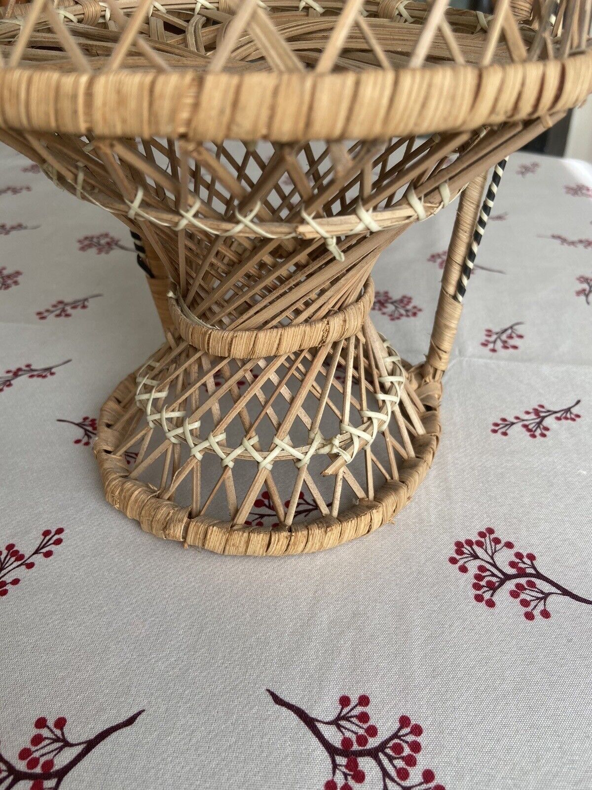 VIntage Mini Peacock Wicker Fan Back Rattan Chair 38cm Doll Plant Stand Boho