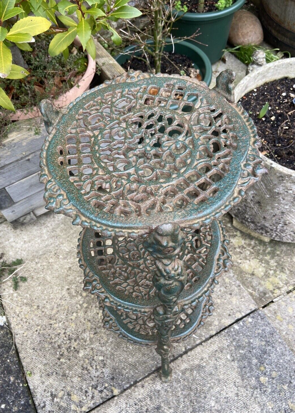 Antique Cast Iron Pot Stand Plant Stand Three Tier Saucepans Kitchen Garden