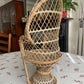 VIntage Mini Peacock Wicker Fan Back Rattan Chair 38cm Doll Plant Stand Boho