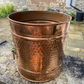 Vintage Copper Pot Bucket Bin Planter Jardiniere Hammered Brass Lion Head Handle