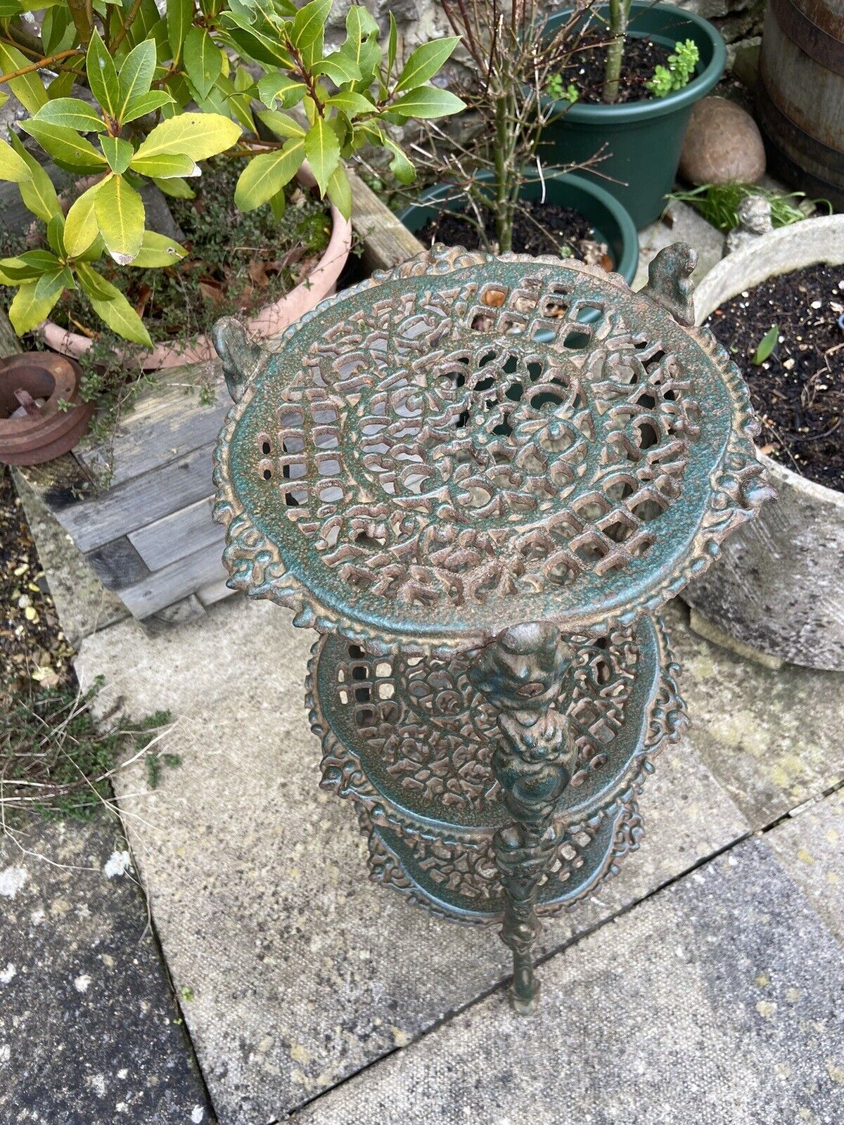 Antique Cast Iron Pot Stand Plant Stand Three Tier Saucepans Kitchen Garden