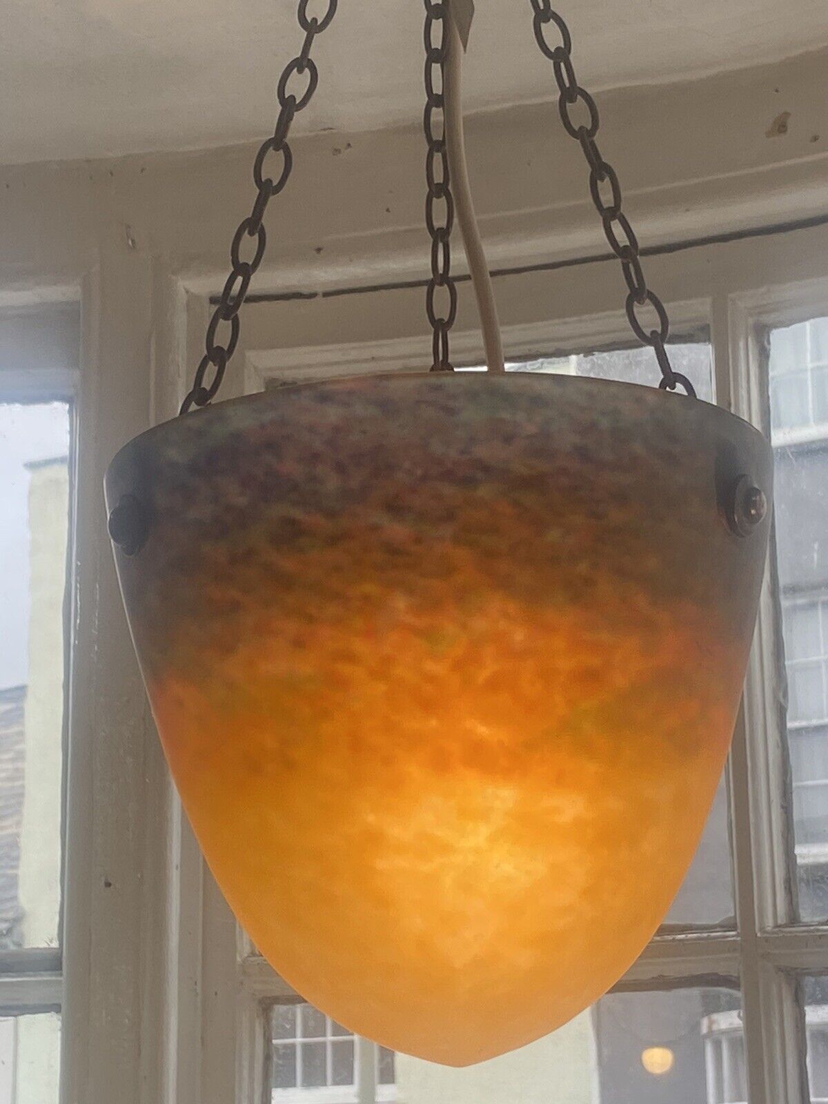 Stunning Antique Muller Freres Hanging Light Shade Art Nouveau French Glass Lamp