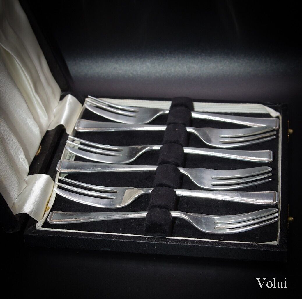 Box Set of Vintage Mosleys  Dessert Cake Forks x 6 Silver Plated EPNS A1