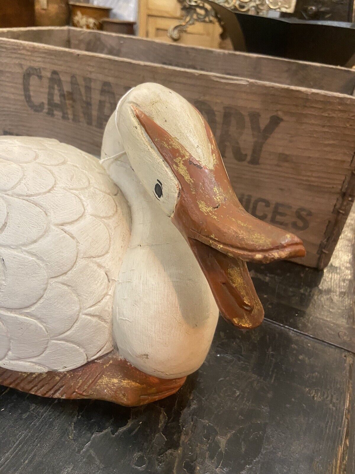 Large Wooden Goose Hand Painted Shabby Chic Ornament Folk Art