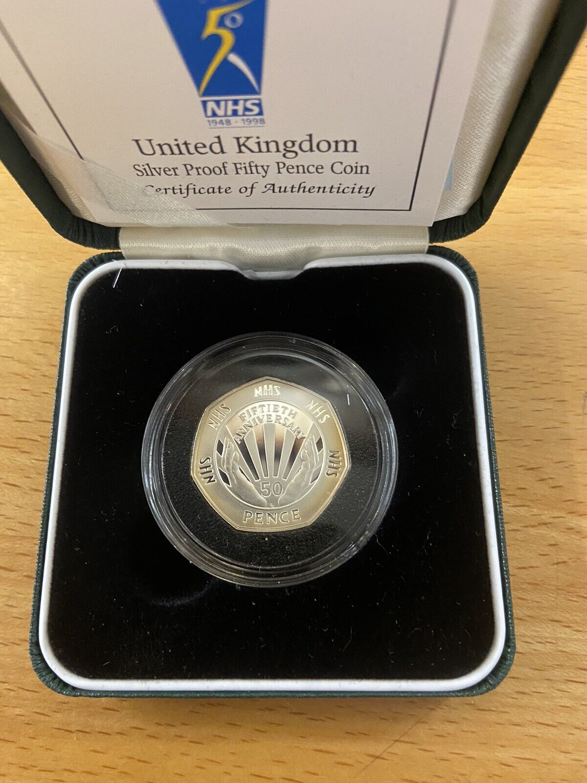 UK Silver Proof Coin NHS Collectable 50p 50th Anniversary of NHS 1998