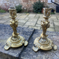 Highly Detailed Heavyweight Antique Brass Candlesticks Pair Candle Sticks