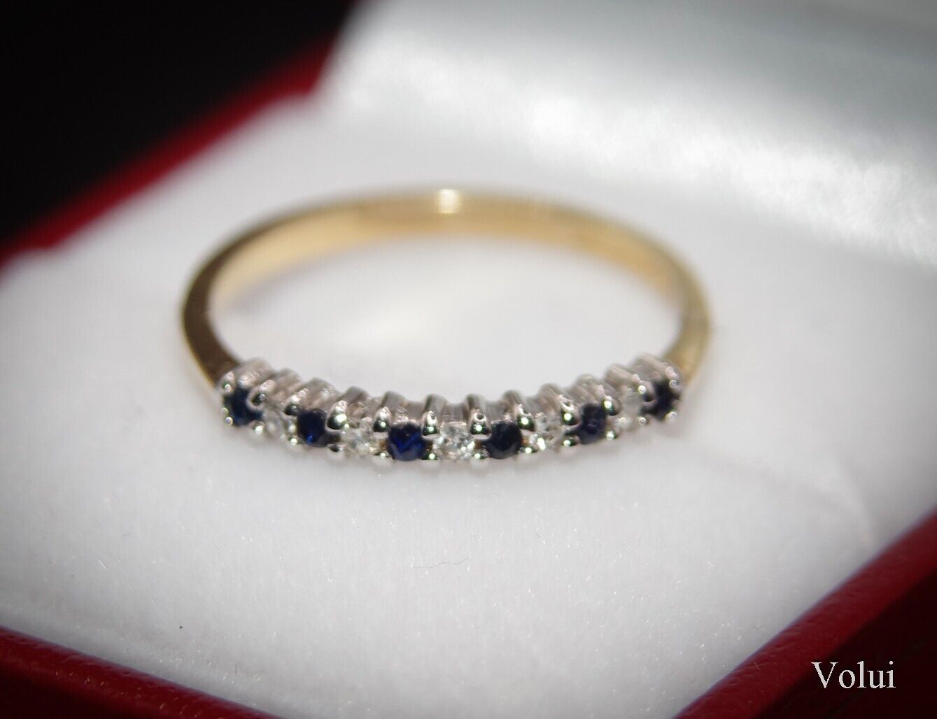 Lovely 9 Carat Gold Sapphire and Diamond Ring Size O Pre-Owned Gift Idea