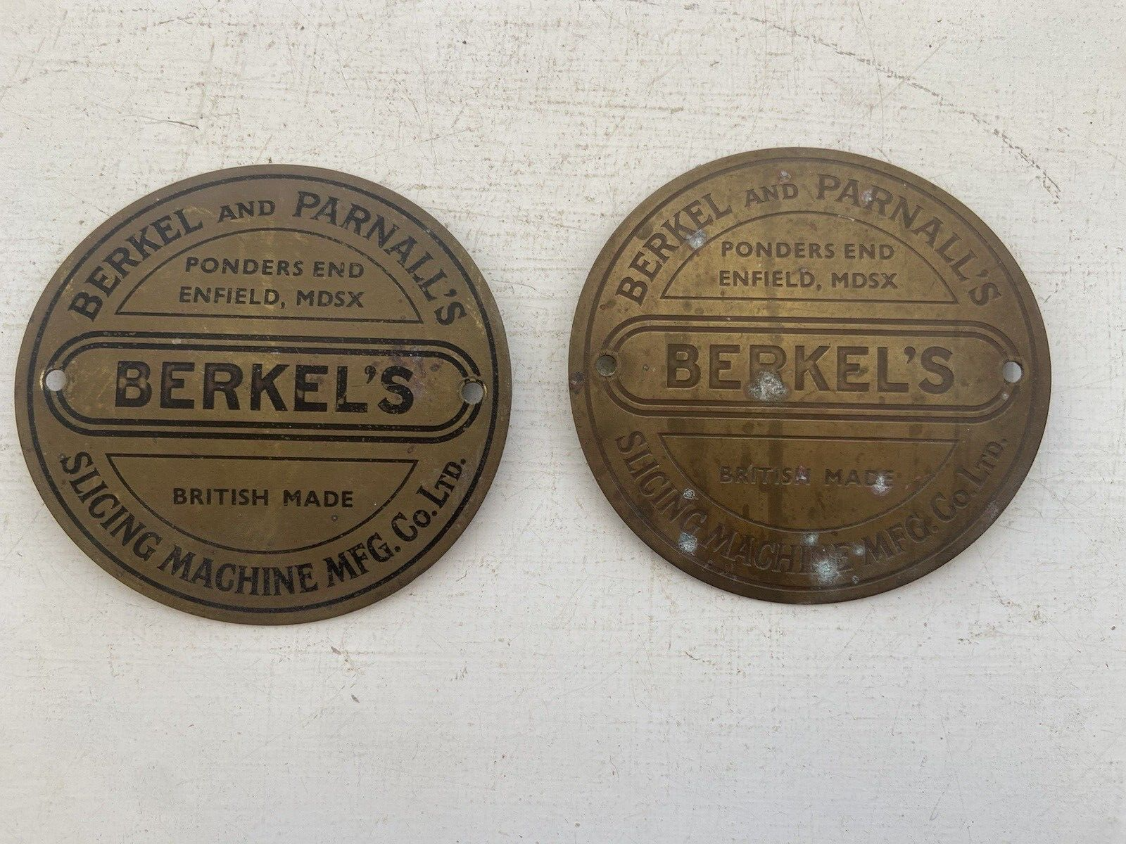 Vintage Brass Plaques Berkel & Parnall's Slicing Machine British Collectable