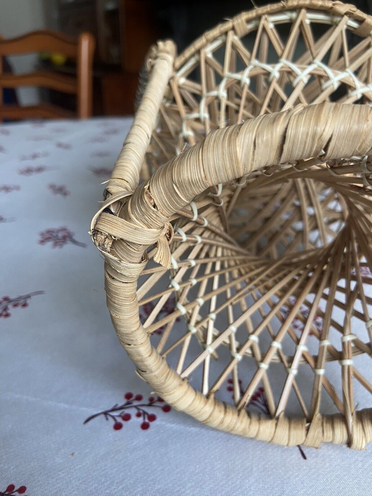 VIntage Mini Peacock Wicker Fan Back Rattan Chair 38cm Doll Plant Stand Boho