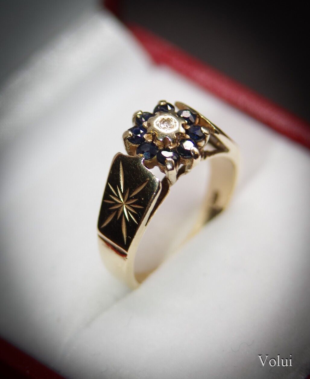 Unusual 9 Carat Gold Sapphire and Diamond Ring Size L Pre-Owned Gift Idea