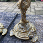 Highly Detailed Heavyweight Antique Brass Candlesticks Pair Candle Sticks