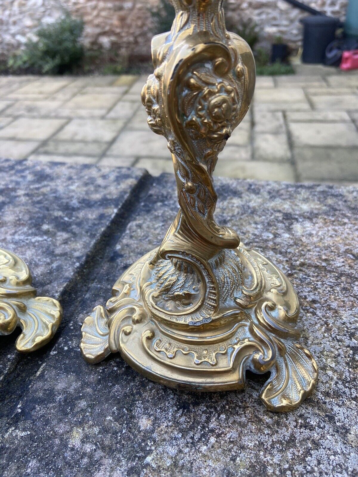 Highly Detailed Heavyweight Antique Brass Candlesticks Pair Candle Sticks