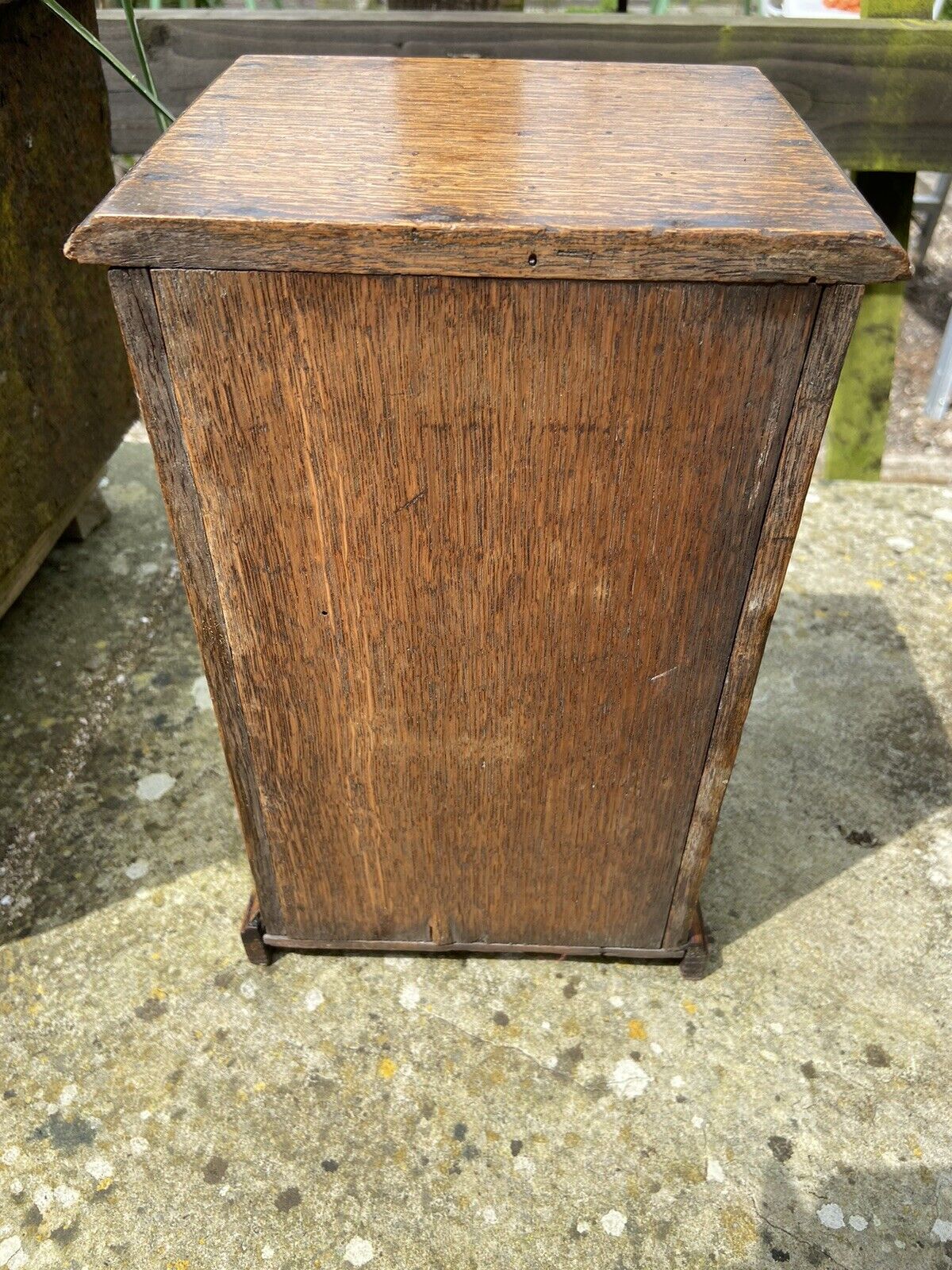 Small Antique Oak Spice Drawers Tabletop Two Drawer Unit Funiture