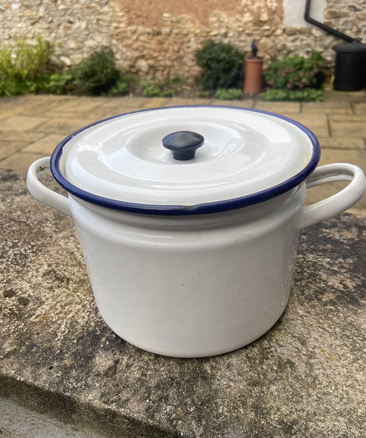 Vintage Small Enamel Lidded Pot Dish Glider Brand 16cm Cook Pot Kitchenalia