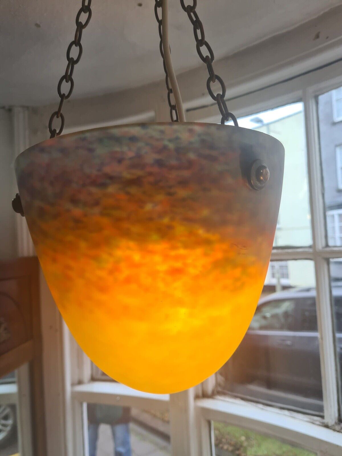 Stunning Antique Muller Freres Hanging Light Shade Art Nouveau French Glass Lamp