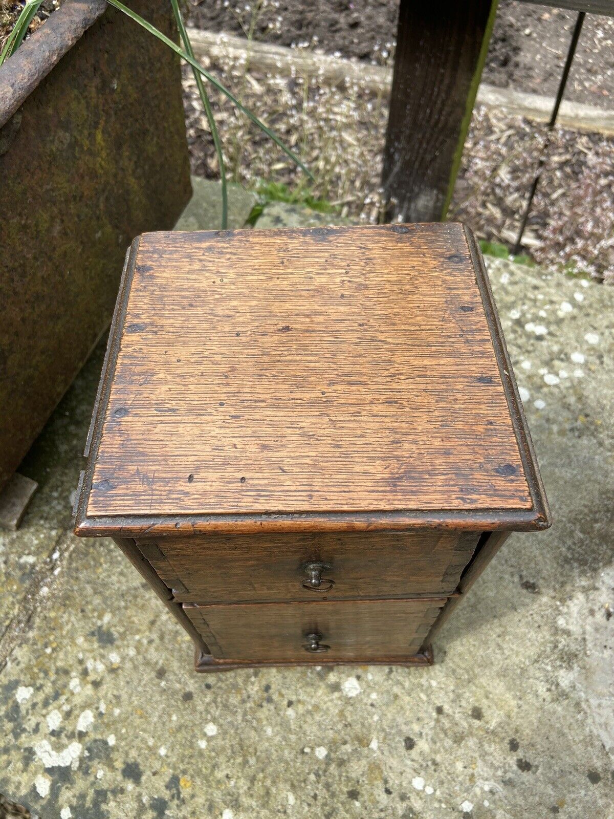 Small Antique Oak Spice Drawers Tabletop Two Drawer Unit Funiture