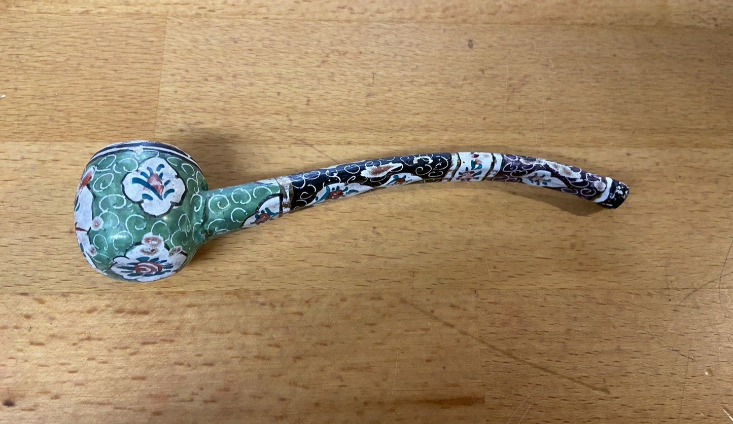 Vintage Enameled Canton Smoker’s Pipe Collectable Tobacciana Floral Bird