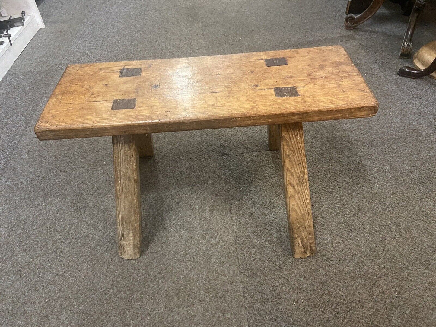 Antique Wooden Stool Pig Bench Rustic Handcrafted Furniture Collectable