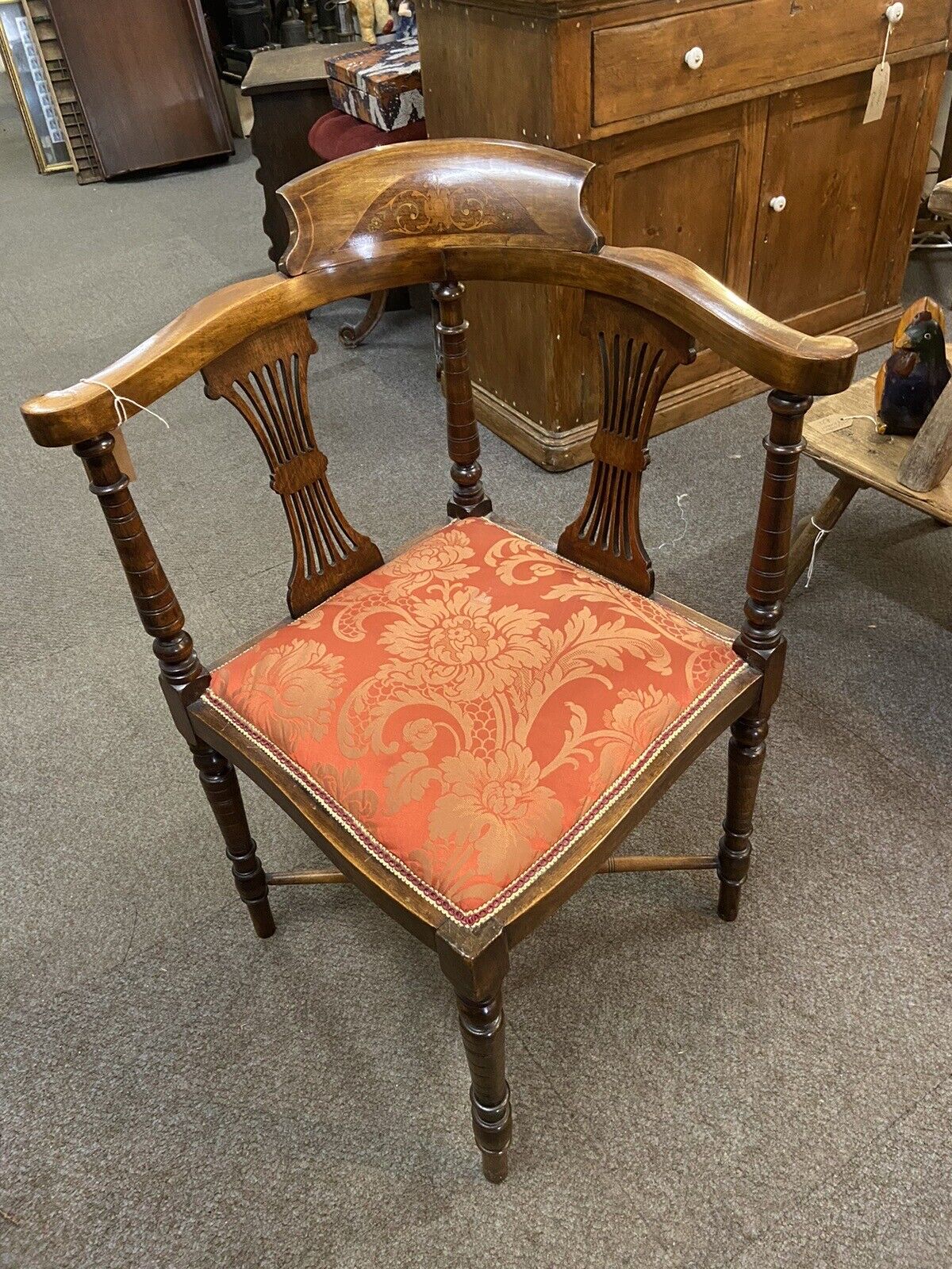 Beautiful Edwardian Corner Chair Upholstered Side Chair Antique Furniture