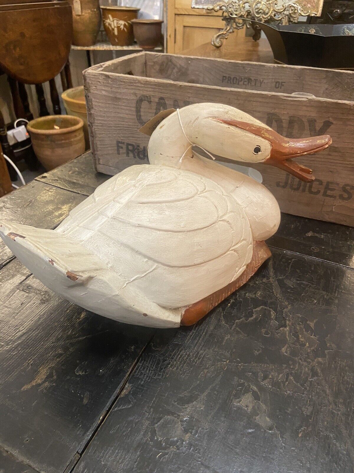 Large Wooden Goose Hand Painted Shabby Chic Ornament Folk Art