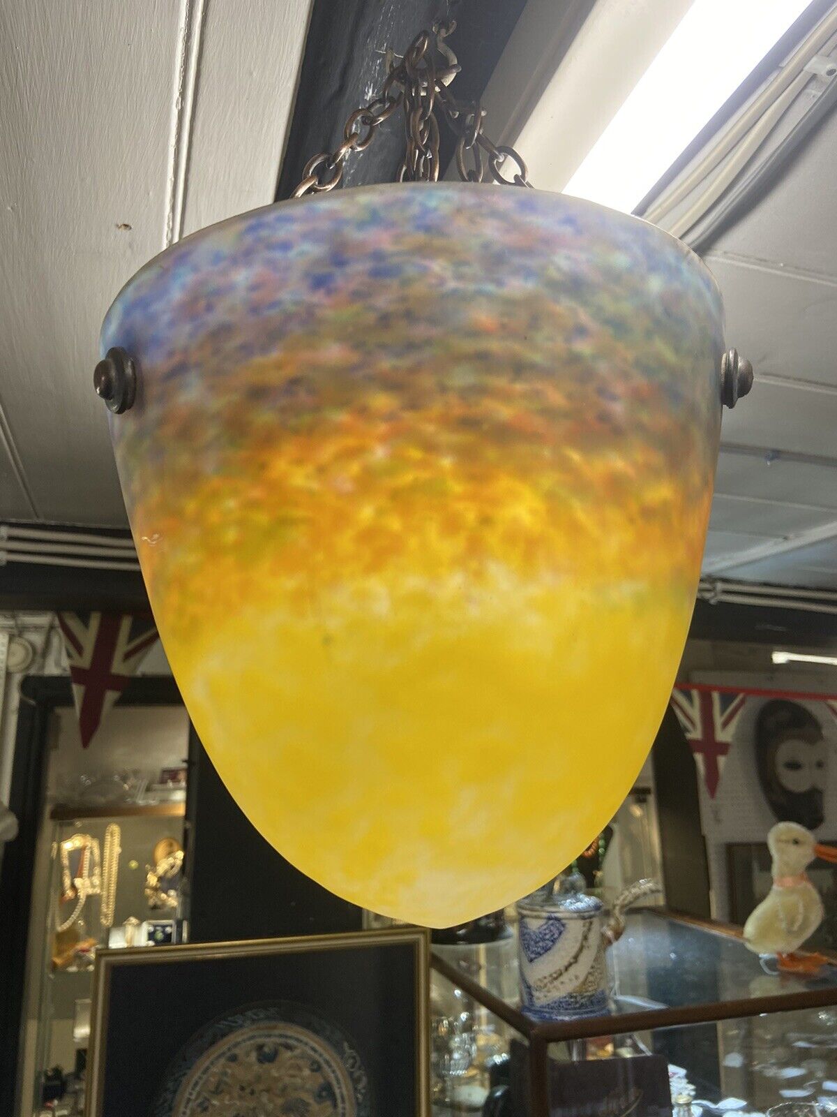 Stunning Antique Muller Freres Hanging Light Shade Art Nouveau French Glass Lamp