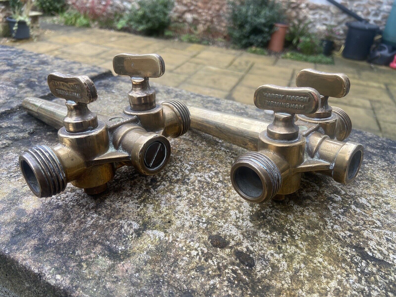 Pair Vintage Harry Mason Birmingham Brass Double Beer Tap Valve Keg Collectable