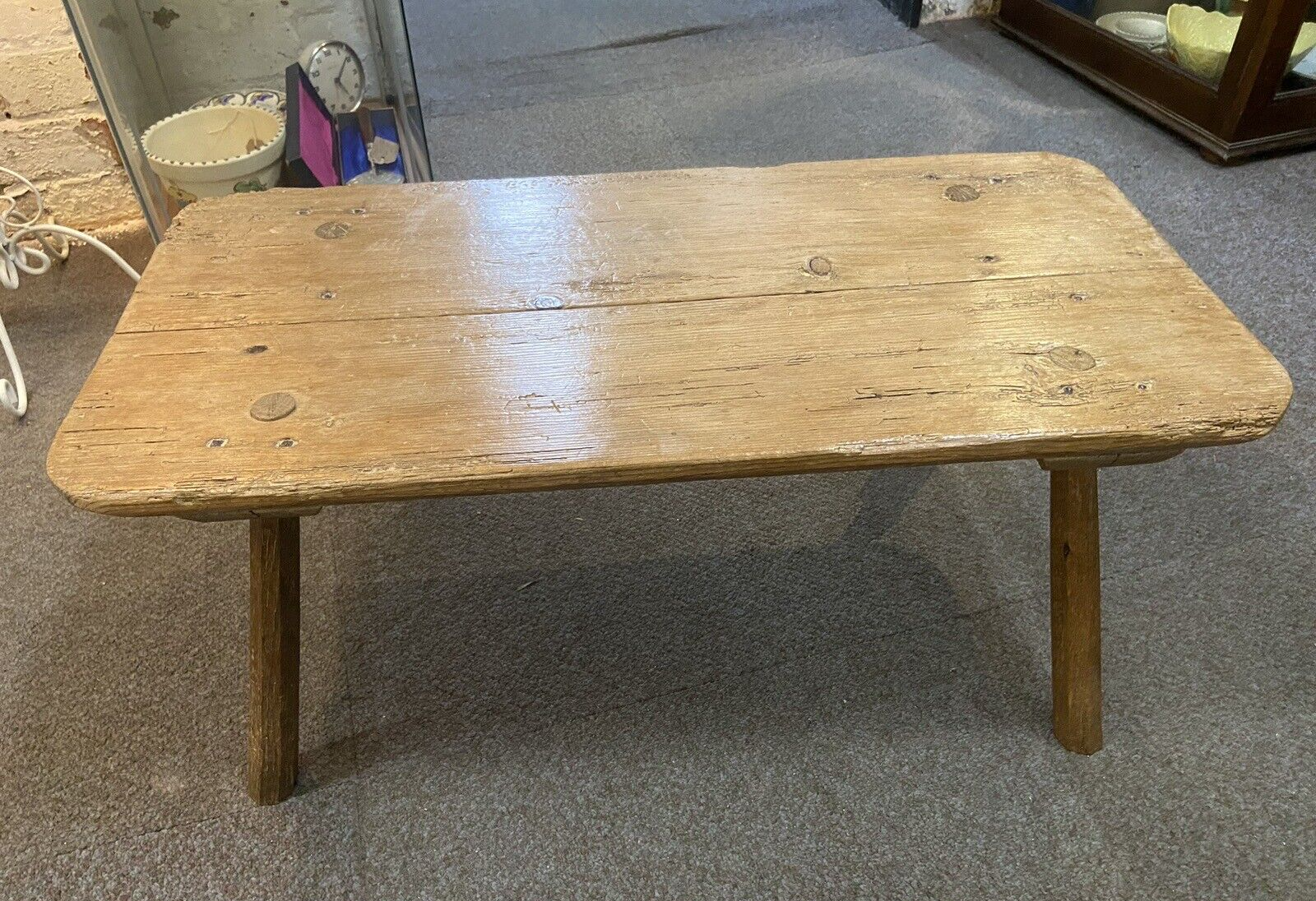 Antique Wooden Stool Pig Bench Rustic Handcrafted Furniture Collectable