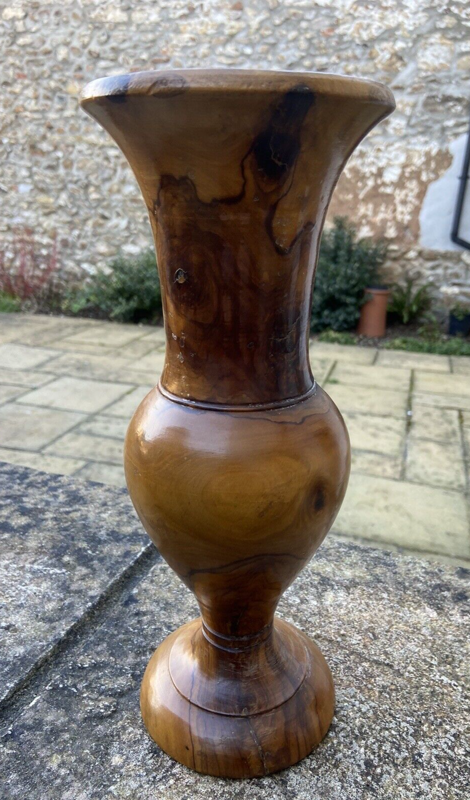 Attractive Vintage Hand Turned Wooden Vase Burr Walnut Collectable Home