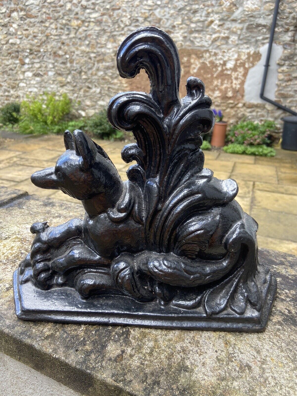 Antique Regency Cast Iron Door Stop Recumbent Fox Weight 6.4kg