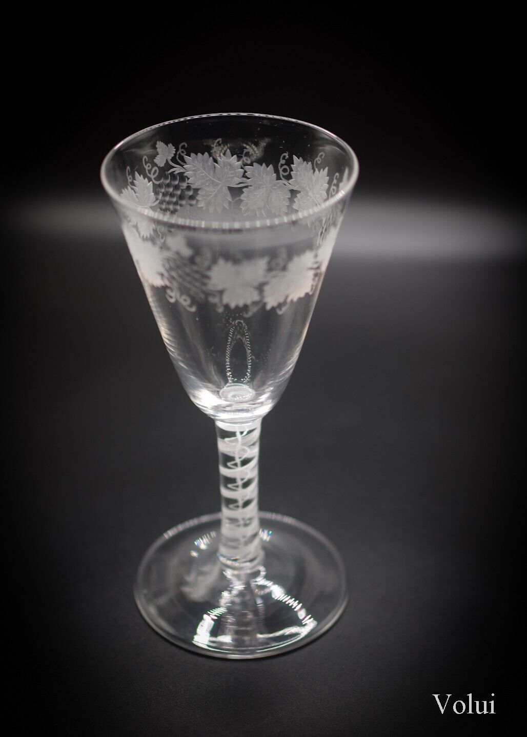 Late Georgian Air Twist Wine Glass Antique Glassware Floral Design Collectable